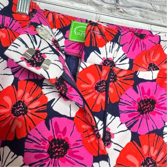 Pappagallo Wms 6 Pink Red Poppy Floral Print Stretch Knit Ankle Pants Modern - Picture 4 of 10